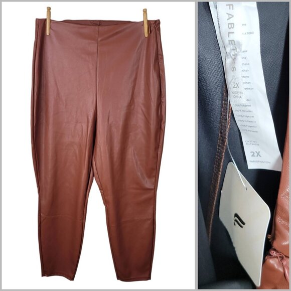NEW Fabletics Women's Skinny Legging Faux Leather Brown Plus Size 2X Side Zip - Picture 1 of 9